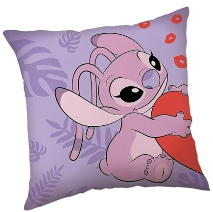 Disney Stitch, cuscino Lilo e Stitch, 35 cm x 35 cm, imbottito, morbido cuscino per bambini, cuscino decorativo, rosa (lilla)