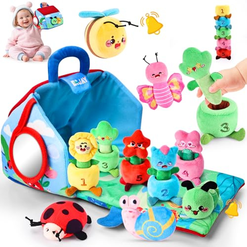 Esjay Montessori Toys for Toddler 1 Year Old, Garden Plants and Bugs with Rattle Squeaker Planting Stacking Color Matching, Sensory Learning Baby Toy 12 18 Months, Gift for 1 2 3 Toddlers Boys Girls