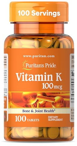Puritan's Pride Premium Vitamin K 100mcg, Dietary Supplement for Bone, Joint, and Blood Clotting Health Support, 100 Day Supply, 100 Tablets