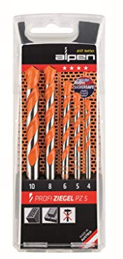 ALPEN Hartmetall-Bohrer Profi Ziegel 5-teilig (Größe ø 4-10 mm, Bohrer für Ziegelsteine / Hohlziegel, mit zylindrischem Schaft) 200705100