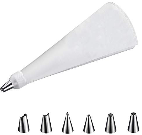 Westmark Garnierset/Dressiersack, Mit Adapter und 6 Tüllen, 8-tlg., Länge: ca. 27 cm, Beschichtete Baumwolle/Rostfreier Edelstahl, Steel, Weiß/Silber, 31002260