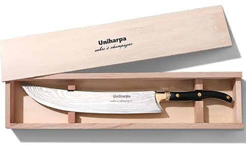 Uniharpa Champagne Saber Sword with Wooden Gift Case,Stainless Steel Blade - Premium Saber for Champagne Bottle Opening, Ideal Champagne Cork Knife & Champagne Themed Gifts for Wedding and Christmas