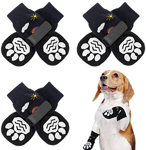 PUPTECK Hundesocken Pfotenschutz Anti Rutsch Outdoor Indoor 3 Paar, Hundeschuhe für kleine, mittlere, große Hunde, Sommer Hitzeschutz Pfoten Schutz Pads mit Griffen für ältere Hunde Hartholzböden
