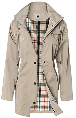 SaphiRose Poncho Women’s Rain Jacket, Windbreaker, Waterproof Hooded Transition Jacket with Breathable Lining for Spring, Summer and Autumn, khaki, M