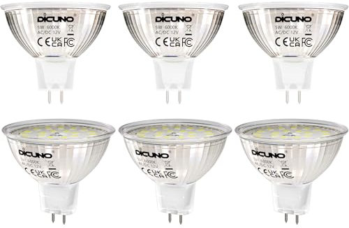 DiCUNO GU5.3 LED Lampen 5W, 12V MR16 Reflektor, Ersetzt 50W Halogen Spots, 6000K Kaltweiß, 500lm, 120°Abstrahlwinkel, LED Leuchtmittel, AC/DC, Flimmerfrei, Nicht dimmbar, 6er Pack