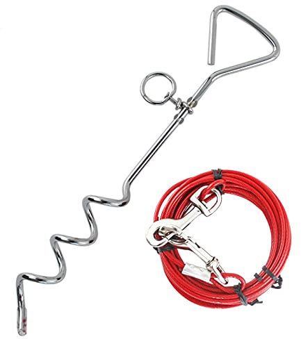 Taylor & Brown 16ft 5m Heavy Duty Dog Tie Out Cable with 16 Inch Spiral Ground Stake Sturdy Puppy Pet Dog Stake and Dog Leash for Outdoor, Yard or Camping