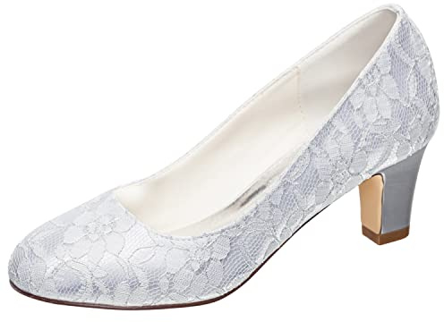 Emily Bridal brudskor dam silke som satin klack stängd tå pumps, silver, 42 EU