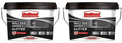 UniBond - Mortero de lechada para azulejos de pared, color negro con purpurina plateada, ideal para uso en todos los interiores, triple protección contra moho, 2 cubos de 1,38 kg
