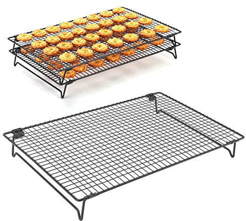 Hapivida Griglia di Raffreddamento Impilabile, Griglia da Forno Antiaderente Vassoio per Biscotti Pizza Pane Torta Arrostire Grigliare Asciugare, Nero, Ferro, per Cucina Domestica
