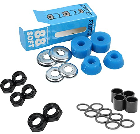 Krux Skateboard Bushings Worlds Best Cushions Soft 88A Blue with Dime Bag Axle, Kingpin Nuts and Speed Kit - Rebuild/Refresh Pack That fits Almost All Skateboard Trucks