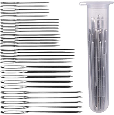 30uds Agujas de Ojo Grande, 15 Agujas Romas de Ojo Grande con 15 Agujas Puntiagudas de Ojo Grande Agujas de Hilo Agujas de Tejer para Coser a Mano para Proyectos de Ganchillo (Plata)