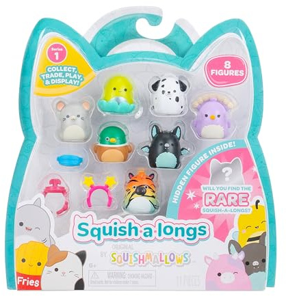 Squish-a-longs 8 Pack - 1” Mini-Squish with 2 Accessories, 1 Ring, and a Collector’s Guide - Collect, Trade, & Play
