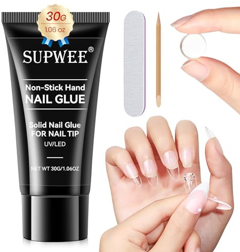 SUPWEE Fester Nagelkleber für Nail Tips Nail Glue Nagelkleber Gel Extra Stark Klar Nail Glue Gel Press On Nails Benötigtes Acrylnagelgel UV Kleber Nägel für Nagel Kunst 30g