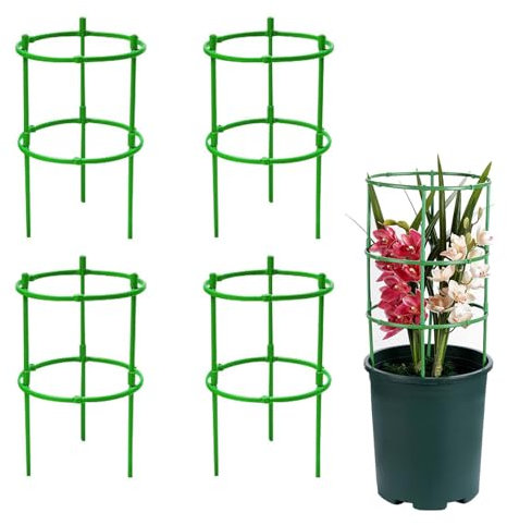 Tomaten Rankhilfe, 4er Set, 2 Ringe, HxD: 48 x 18 cm, Gurken Rankhilfe Mit Verstellbarer Höhe, Pflanzenstütze, Rankhilfe Garten, Blumenstütze, Rankgitter für Tomaten, Gurken, Blumen