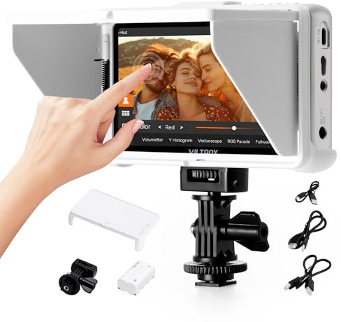 VILTROX DC-V1 5.5 Monitor de Campo de Cámara Pantalla Táctil HDR, IPS 1920x1080, Bucle HDMI 4K de Entrada/Salida, Enfoque de Pico, ángulo de Visión Amplio de 160°, Batería/Capucha de Parasol