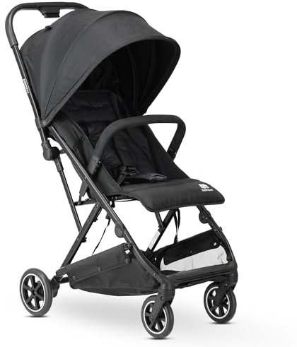 Deryan Easy Reise Buggy - für Kinder ab Geburt bis 22 kg mit Liegefunktion - Ultraleicht 7,5 kg - Einhändig Klein Zusammenklappbar, UPF 50+, Korb bis 3 kg (Schwarz)