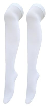 Bestjybt Women's Opaque Stretchy Nylon Over Knee Thigh High Stockings Knee High Boot Socks for Daily Wear Cosplay (US, Alpha, One Size, Regular, Regular, White)