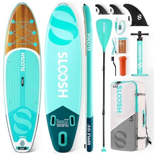 SLOOSH Tavola da Stand Up Paddle Gonfiabile, 10'6 Tavola da SUP con Accessori Premium, Ponte in EVA Antiscivolo, Borsa Ultra-Leggera, Pompa, Ripple SUP per Giovani e Adulti, Brezza Aqua