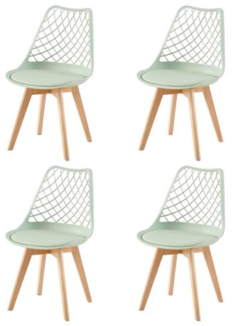 EGGREE 4er-Set Skandinavische AusgehöHlte Esszimmerstühle SGS GeprüFt, Set of 4 Gepolsterte HerausgehöHlt KüChenstüHle Retro BüRostüHle, Beine Aus Massiver Buche - Eiscreme Grün