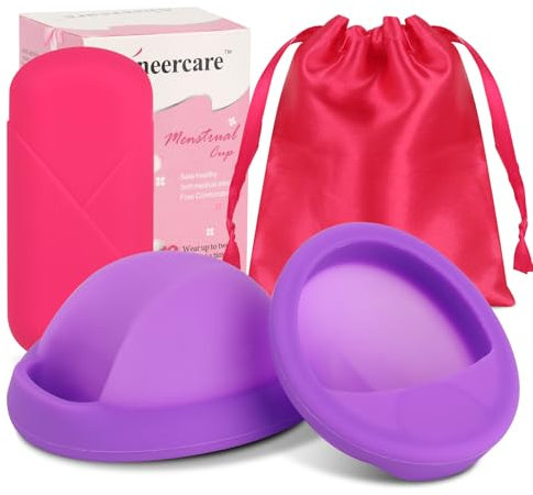 FENYW Disco mestruale, 2 dischi periodici (S+L), Disco mestruale morbido, coppetta mestruale riutilizzabile in silicone medico, dischi mestruali, tamponi morbidi alternativi (viola)