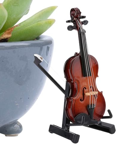 Strumento a violino in miniatura, mini strumento musicale con supporto, da collezione, in legno, decorazione da scrivania, per soggiorno, studio, ufficio