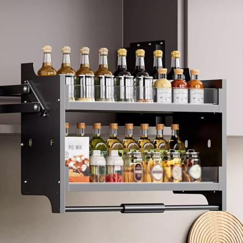 Sistema de estantería de armario de cocina extraíble, estante de almacenamiento ajustable para armarios de cocina, estante extraíble para ahorro de espacio para cafetería y uso doméstico (400 mm)