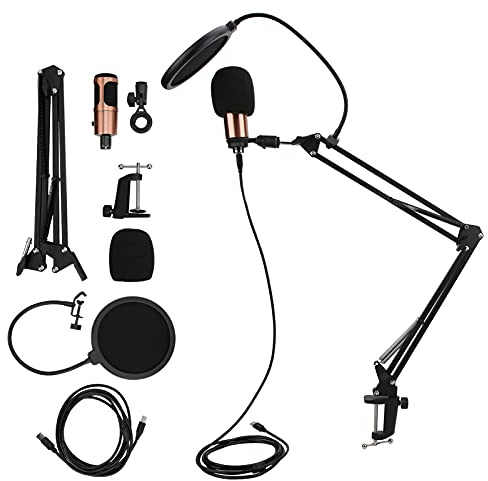 Bvznmilhd USB Mic Kit with Flexible Arm Stand Pop Filter, Professional USB Microphone Set, Cardioid Pickup Pattern for Clear Sound Recording, Includes Shock Mount and Table Clip for