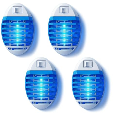 Flugsugare med blått ljus, 4-pack insektsdödare inomhus, kraftfull elektrisk mygginsektsdödare, mini skadedjursmedel för myggor/flugor, för vardagsrum, kontor, hem, kök, sovrum, babyrum