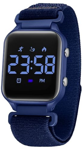 Timever Montre Digitale Enfant avec Chronomètre, Eclairage, 2 Alarme, Date,Podomètres Marche Non Connecté-Montres Sport pour Fille Garcon avec Bracelet en Nylon à Scratch