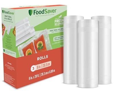 FoodSaver Custom Fit Airtight Food Storage and Sous Vide Vacuum Sealer Bags, 8 x 20' (Pack of 3), Perfect for Meal Prep and Sous Vide Cooking