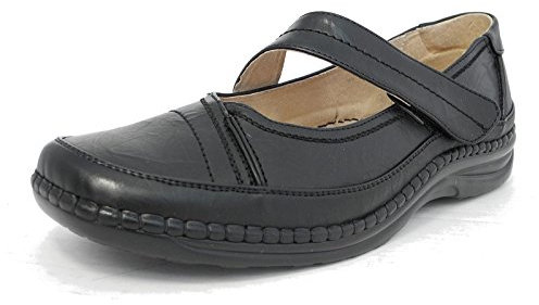 Womens Ladies X Wide EEE Fit Leather Lined Shoes Black Size 8