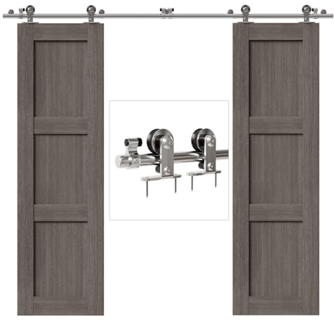 10FT/3M Acciaio Inossidabile Kit Accessori per Porta Scorrevole in Legno, Ferramenta Porta Scorrevole Per Doppia Porta