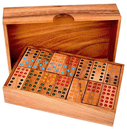 Knobelholz Domino doppel 9 Large Legespiel, Domino Box Large Dominospiel mit 9 Punkten auf den Dominosteinen Gesellschaftsspiel für 2 bis 6 Spieler Gesellschaftsspiel Kinderspiel