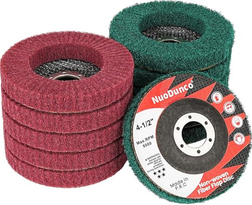 NuoDunco 10Pcs 180# & 320# Nylon Fiber Flap Disc Set, 4-1/2 Abrasive Buffing Polishing Wheel, Scouring Pad Grinding Discs for Angle Grinder, Water and Oil Resistant