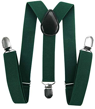 axy Bretelle per ragazzi a forma di Y, larghe 2,5 cm, con 3 clip resistenti, abbinabili con farfallino - Tinta unita. Modello: HTK25-1, verde, (7-12 anni anziano)