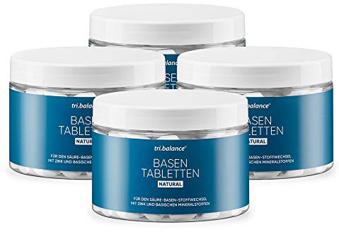 tri.balance Basentabletten NATURAL 4er Pack 900 Tabletten mit Zink für den Säure-Basen-Stoffwechsel vegan Made in Germany