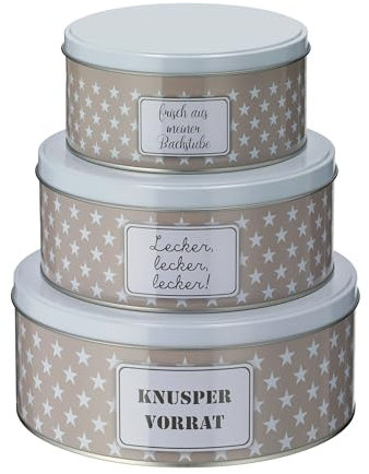 Spetebo Metall Keksdose 3er Set - Motiv: Knuspervorrat - Weihnachts Gebäck Vorrats Plätzchen Dose Kekse rund