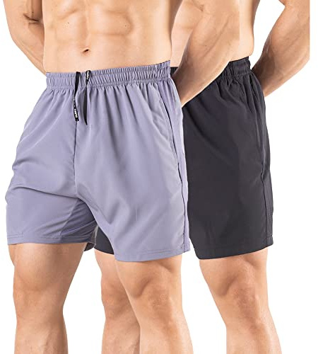 Gaglg Men's 5 Running Shorts 2 Pack Quick Dry Athletic Workout Gym Shorts with Zipper Pockets Black/Gray,X-Large