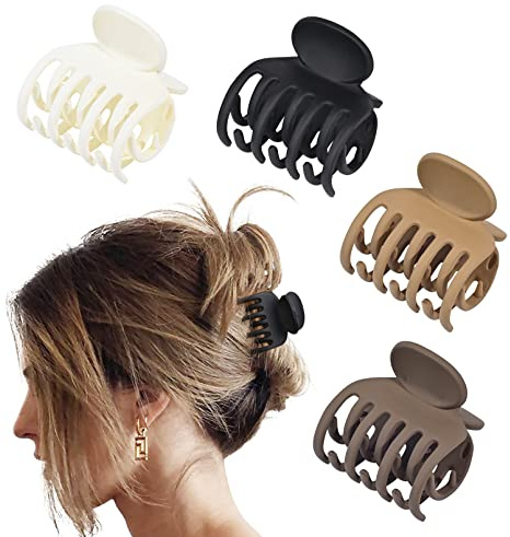 DEEKA Double Row Teeth Hair Clips Small Claw Clips for Thin Hair 4 Pack 1.6 Medium Matte Non-slip Short Hair Accessories for Women and Girls