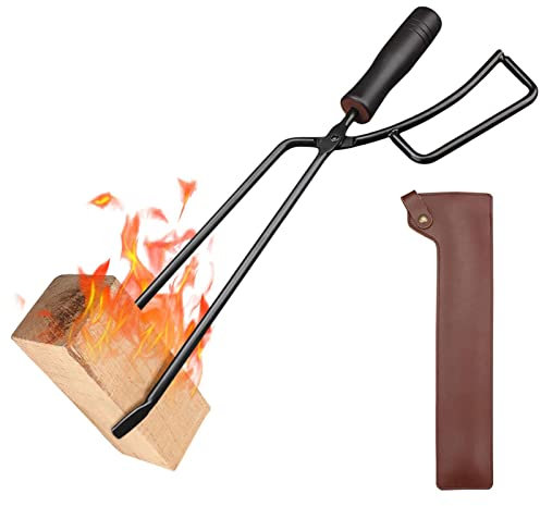 fikujap Camino in Legno-Lunghezza, kaminpage Lunghi 40 cm per Legno e bricchette con Manici in Legno e fallo in Pelle PU, Chimney Coppie con Una Mano con Una Mano con Una Mano a Una Mano