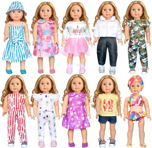American 18 inch Doll Clothes Accessories-10 Set Doll Outfits for Girl Doll Clothes, Valentine's Toys Gifts for Kids Dressing up