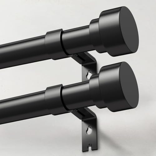 IFELS 2 Pack Heavy Duty Curtain Rods for Windows 28 to 48 Inch, 1 Inch Black Adjustable Curtain Rod Set with Easy Installation and Modern Design (A1,Black,30-60,2Pack)