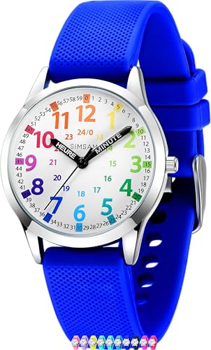 Kids Analog Watch, Learning Watch for Kids 8-12, Waterproof Time Teacher Watches for Boys Ages 5-7, 6-8, Easy to Read Educational Girls Watches Ages 8-12, Great Gift Boys, Girls 4-12 Year Old (Blue)