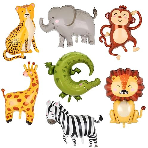 Luftballon Waldtiere und Safari Folienballons - 7 Stück für Kinder Geburtstag Party Deko
