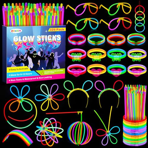 326Pcs Glow Sticks Bulk Party Supplies, 150 Glowsticks for Kids/Adults Festival with 176 Connectors, Glow In Dark Party Supplies for Earring Glasses Bracelet Necklace, 12 Hours Non Stop Glow All Night
