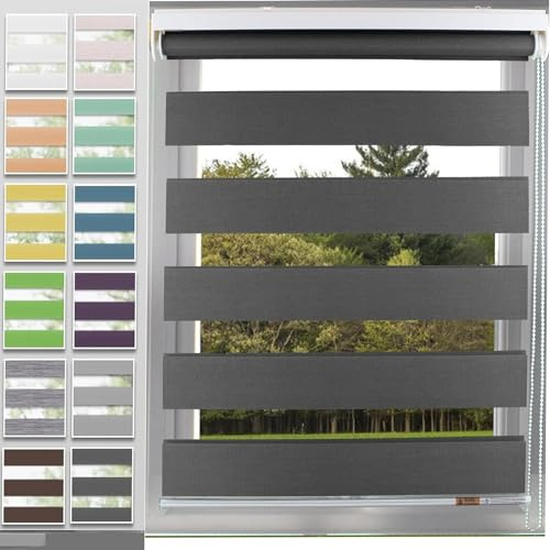 Cortina de oscurecimiento 75 x 150 cm Fácil Instalar,Poliéster Estor Enrollable con Doble Tejido Incluye Accesorios para Puertas y Ventanas, Gris Oscuro