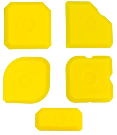Extractor de silicona, juego de 5 Alisadores de juntas, Sellador de Rasqueta Kit, Herramienta Juntas Silicona Calafateo Rascador Lechada para la Cocina del Cuarto de Baño, Amarillo
