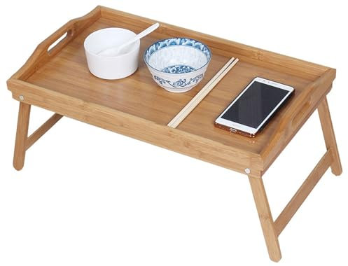 Vassoio Colazione A Letto con Gambe Pieghevoli E Manici Vassoio Letto in bambù capacità Carico 15 kg, Vassoio tè in Legno bambù per Casa/Hotel/Esterno(19.6''*11.8''*9.5'')