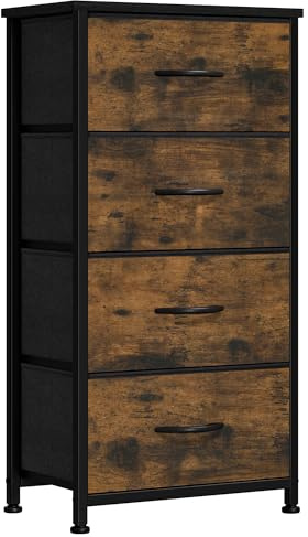 YITAHOME Chest of Drawer with 4 Drawers for Bedroom Fabric Dresser Storage Drawers With Handles Metal Frame for Living Room, Hallway,Rustic Brown