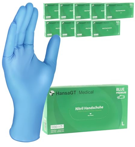 HansaGT Medical 1000 Stück Einweghandschuhe,Einmalhandschuhe L,Nitril Handschuhe,Gummihandschuhe Einweg Handschuhe,Puderfrei Latexfrei Nitrilhandschuhe,Schutzhandschuhe Nitril (Blau, 1000 Stück L)